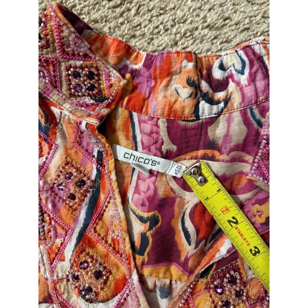 Chicos Tunic Top boho blouse Beaded Paisley Print Women Size L - Picture 4 of 13
